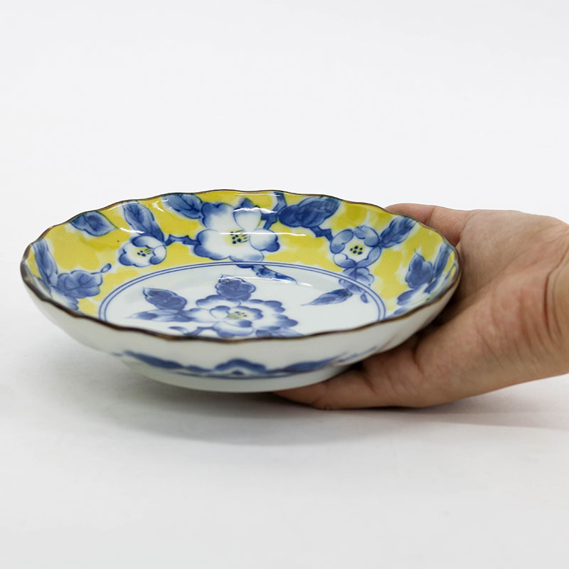 Đĩa sứ Nhật Bản 16.3cm, Đĩa gốm sứ nông lòng, đĩa gốm sứ cạn lòng (Hoa vàng) thương hiệu 