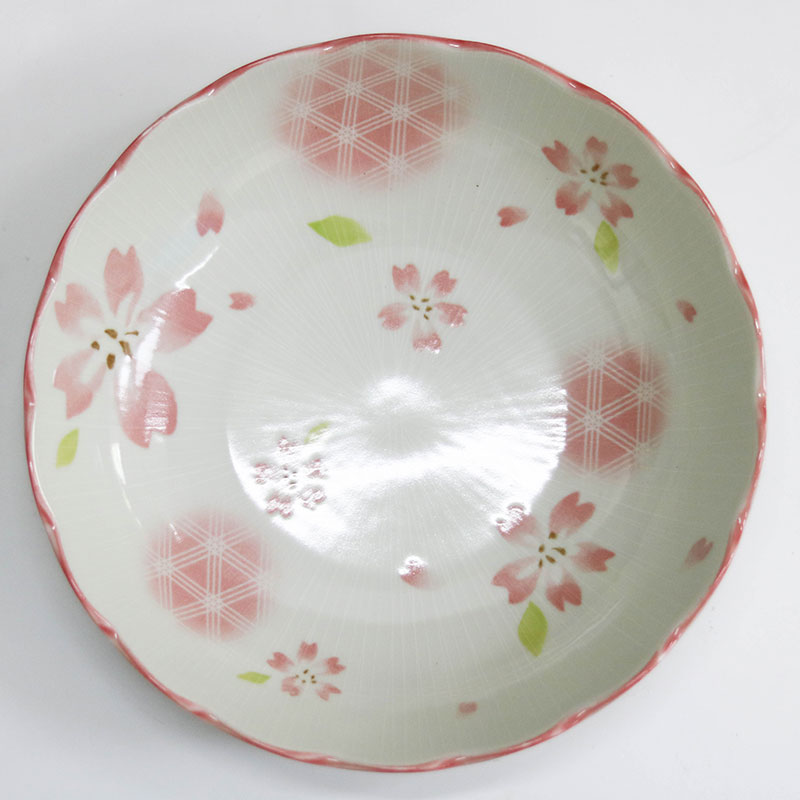 Đĩa sứ Nhật Bản 20.7cm sâu lòng, Đĩa gốm sứ sâu lòng (Sakura) thương hiệu 