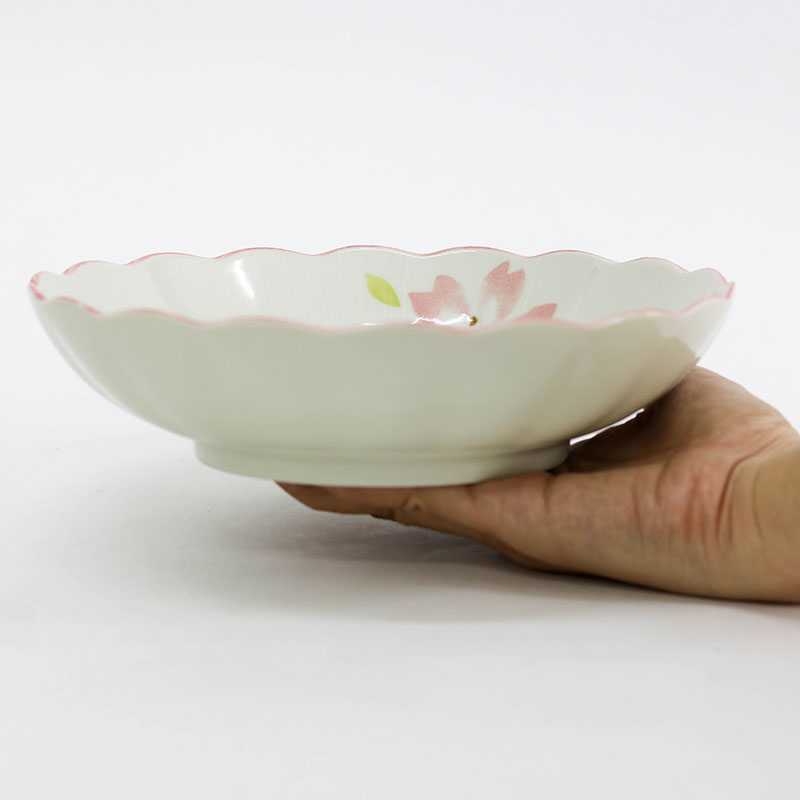 Đĩa sứ Nhật Bản 20.7cm sâu lòng, Đĩa gốm sứ sâu lòng (Sakura) thương hiệu 