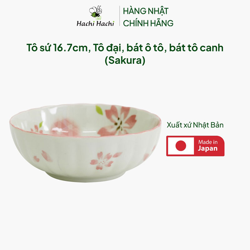 Tô sứ Nhật Bản 16.7cm,  Tô đại, bát ô tô, bát tô canh (Sakura) thương hiệu 