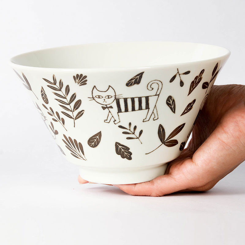Tô sứ Nhật Bản, tô đại, bát ô tô, bát tô canh, bát ăn mì 16.8cm (Thế giới mèo), dùng được lò vi sóng thương hiệu KANEWAKA
