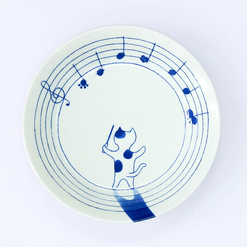 Đĩa sứ Nhật Bản 20.7cm, đĩa gốm sứ nông lòng, cạn lòng (Thế giới mèo), dùng được lò vi sóng