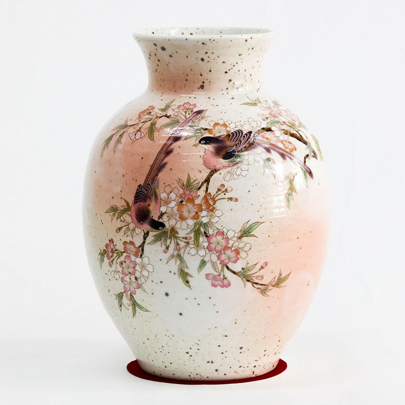 Bình hoa gốm sứ Nhật Bản cao cấp 17x23cm (Hoa xuân Sakura) thương hiệu KANEWAKA