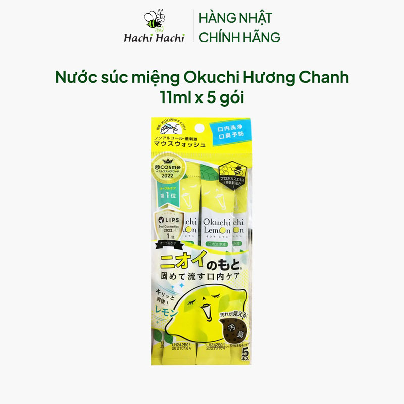 Nước súc miệng Okuchi Hương Chanh 11ml x 5 gói thương hiệu 