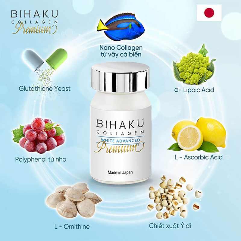 TPBVSK: Viên uống Bihaku Collagen Nhật Bản 30 viên, chống Oxi hóa, cải thiện nếp nhăn, da sáng khỏe thương hiệu 