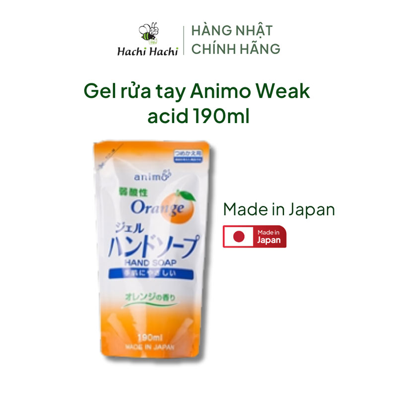Dung dịch rửa tay, nước rửa tay Nhật Bản Animo Weak acid hương cam túi refill 190ml thương hiệu ANIMO