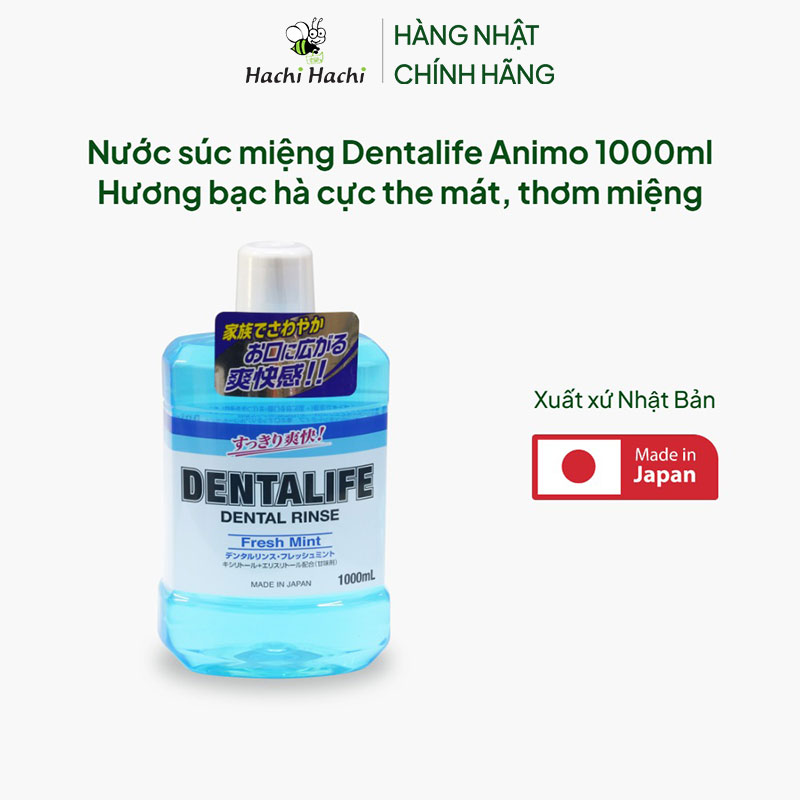 Nước súc miệng Nhật Bản Dentalife Animo 1000ml Hương bạc hà cực the mát, thơm miệng thương hiệu ANIMO