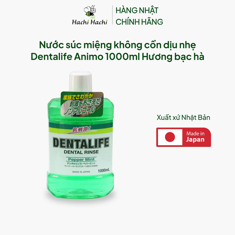 Nước súc miệng Nhật Bản không cồn dịu nhẹ Dentalife Animo 1000ml Hương bạc hà thương hiệu ANIMO