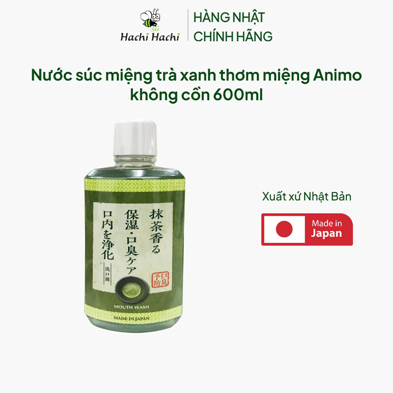 Nước súc miệng Nhật Bản trà xanh thơm miệng Animo không cồn 600ml thương hiệu ANIMO