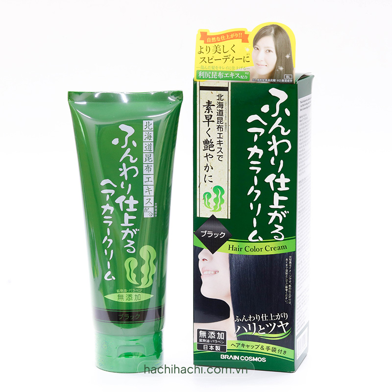 Kem nhuộm phủ bạc Nhật Bản tảo Rishiri thiên nhiên siêu dưỡng, bảo vệ tóc Brain Cosmos 200g-Đen thương hiệu BRAIN COSMOS