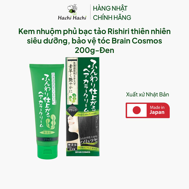 Kem nhuộm phủ bạc Nhật Bản tảo Rishiri thiên nhiên siêu dưỡng, bảo vệ tóc Brain Cosmos 200g-Đen thương hiệu BRAIN COSMOS