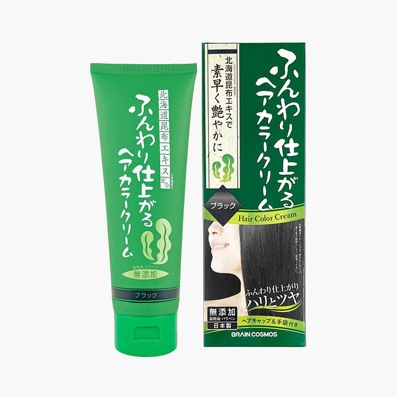 Kem nhuộm phủ bạc Nhật Bản tảo Rishiri thiên nhiên siêu dưỡng, bảo vệ tóc Brain Cosmos 200g-Đen