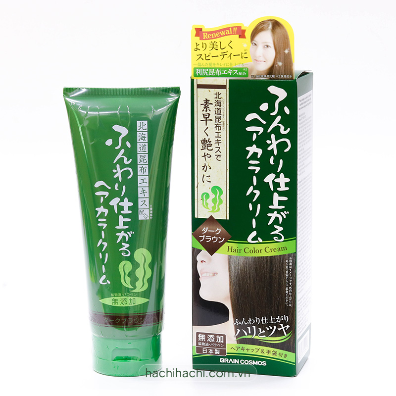 Kem nhuộm phủ bạc Nhật Bản tảo Rishiri thiên nhiên siêu dưỡng, bảo vệ tóc Brain Cosmos 200g-Nâu sẫm thương hiệu BRAIN COSMOS