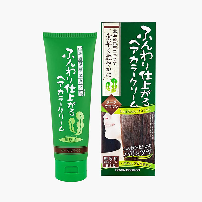 Kem nhuộm phủ bạc Nhật Bản tảo Rishiri thiên nhiên siêu dưỡng, bảo vệ tóc Brain Cosmos 200g-Nâu sẫm