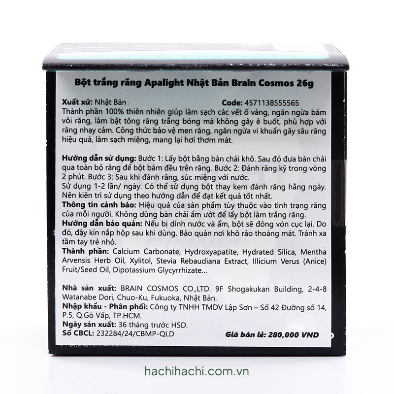 Bột trắng răng Apalight Nhật Bản Brain Cosmos 26g thương hiệu BRAIN COSMOS
