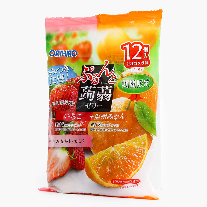 Thạch trái cây Orihiro vị quýt Nhật và dâu tây 240g (12 cái) thương hiệu ORIHIRO