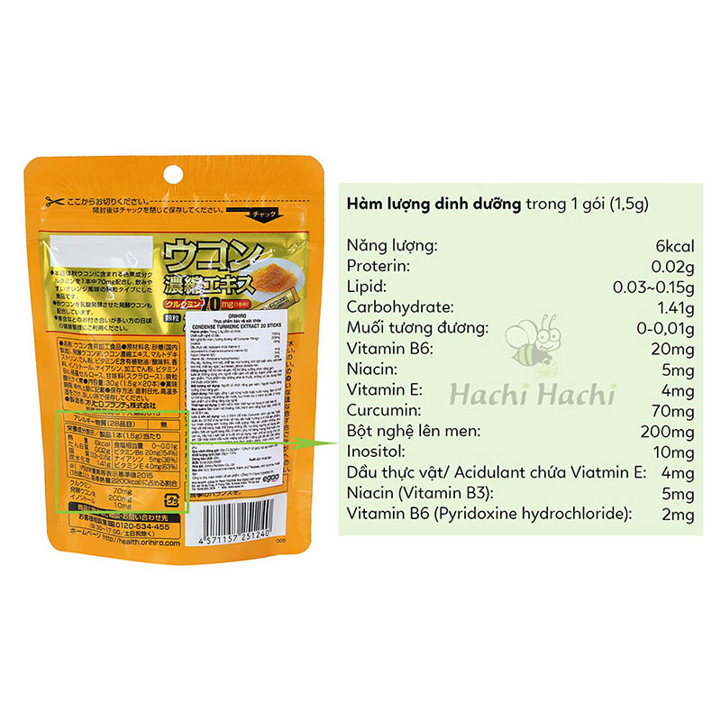 Tinh bột nghệ Nhật Bản Orihiro Ukon turmeric concentrate extract granule 30g (1.5gx 20 gói) thương hiệu ORIHIRO