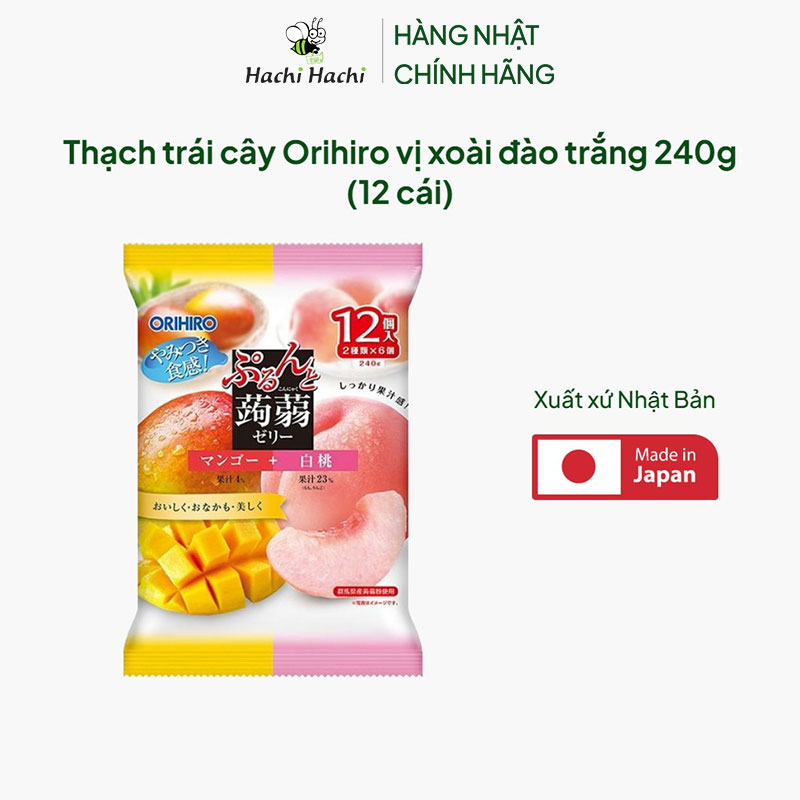 Thạch trái cây Orihiro vị xoài đào trắng 240g (12 cái) thương hiệu ORIHIRO