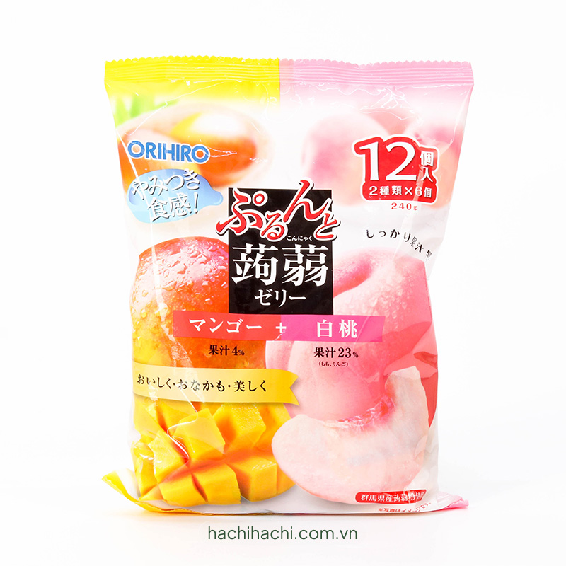 Thạch trái cây Orihiro vị xoài đào trắng 240g (12 cái)