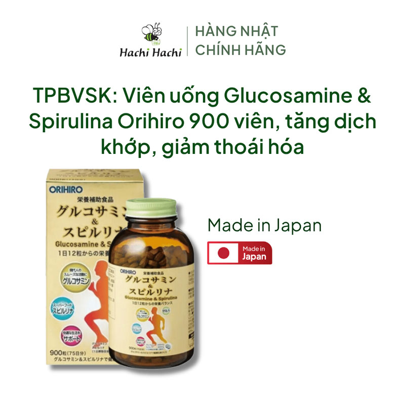 TPBVSK: Viên uống Glucosamine & Spirulina Nhật Bản Orihiro 900 viên, tăng dịch khớp, giảm thoái hóa, khô khớp thương hiệu ORIHIRO
