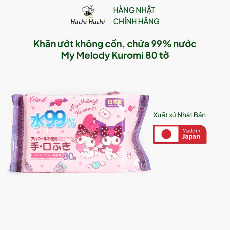 Khăn ướt không cồn, chứa 99% nước My Melody Kuromi 80 tờ thương hiệu FRIEND