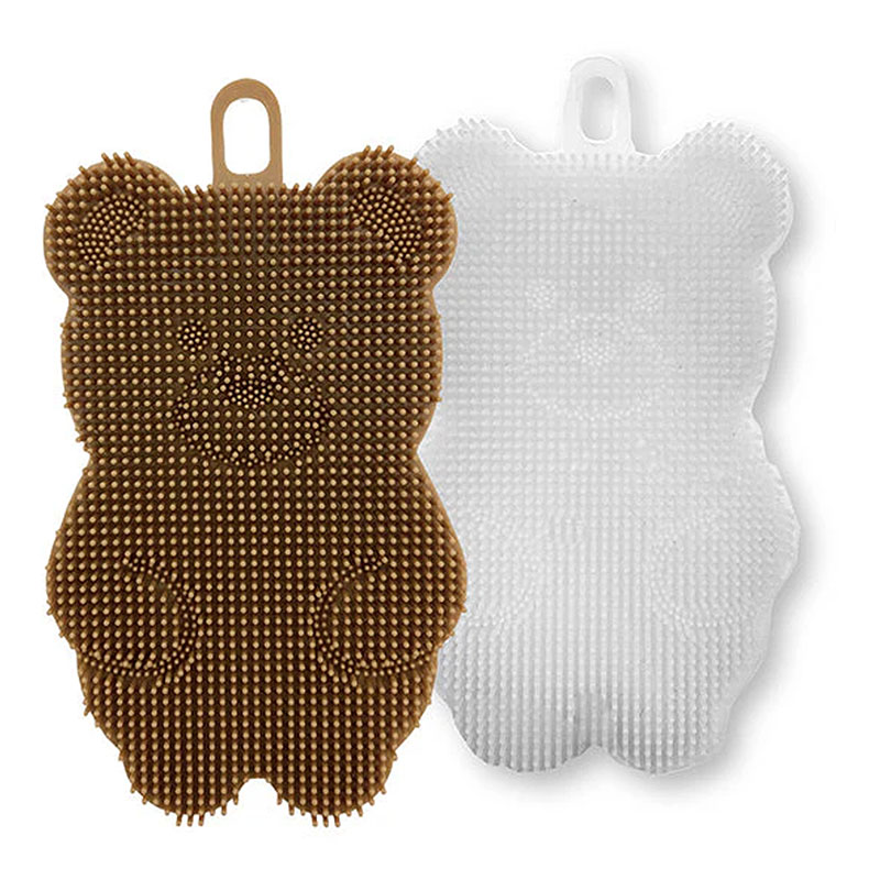 Miếng silicone rửa chén, nồi chảo hình gấu 2 cái (Có móc hít treo) thương hiệu 