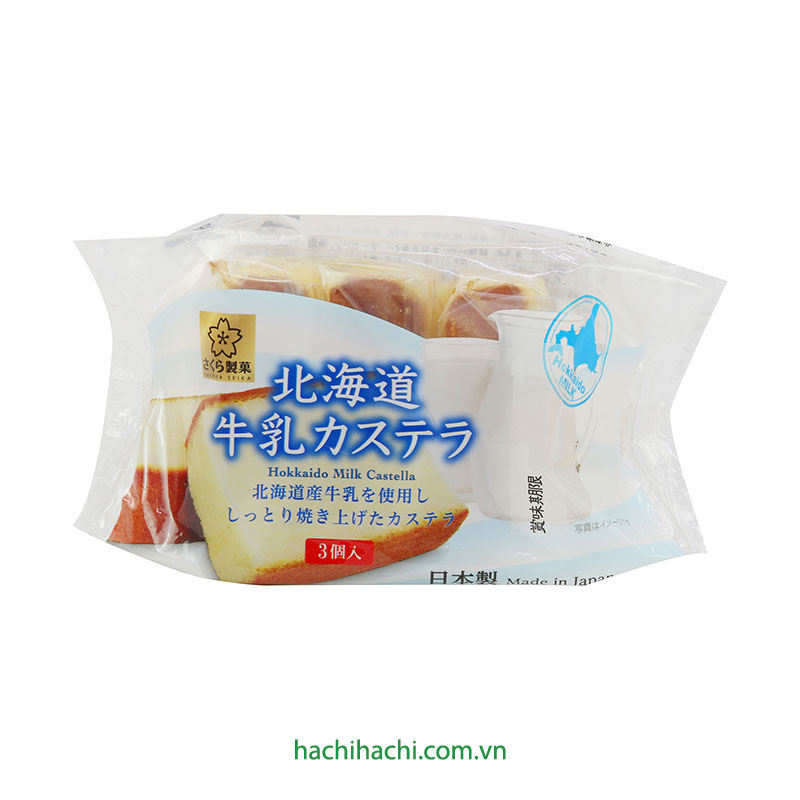 Bánh bông lan Castella sữa Hokkaido Sakura 114g (3 cái) 