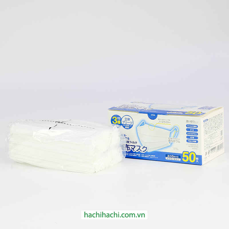 Khẩu trang chống bụi, vi khuẩn, virus >95% 3D 3 lớp Bitoway (50 cái - Trắng) thương hiệu 