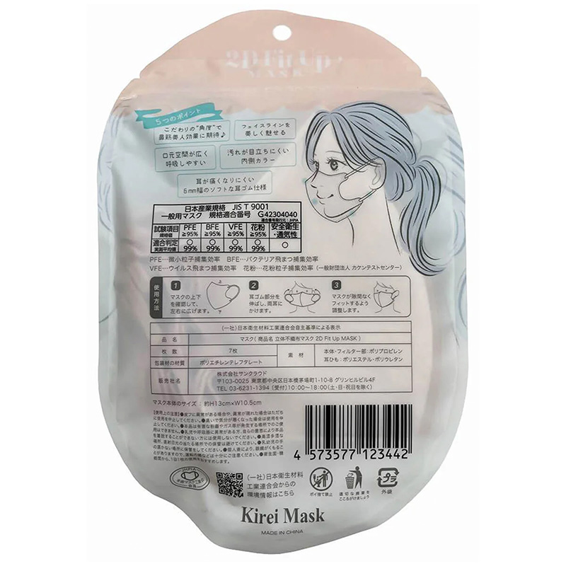 Khẩu trang chống bụi, vi khuẩn, virus 99% 2D, ôm dáng khuôn mặt đẹp Fit Up (7 cái - Hồng) thương hiệu 