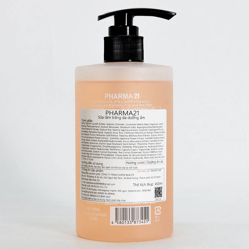 Sữa tắm Nhật Bản trắng da dưỡng ẩm Pharma 21  450ml thương hiệu 