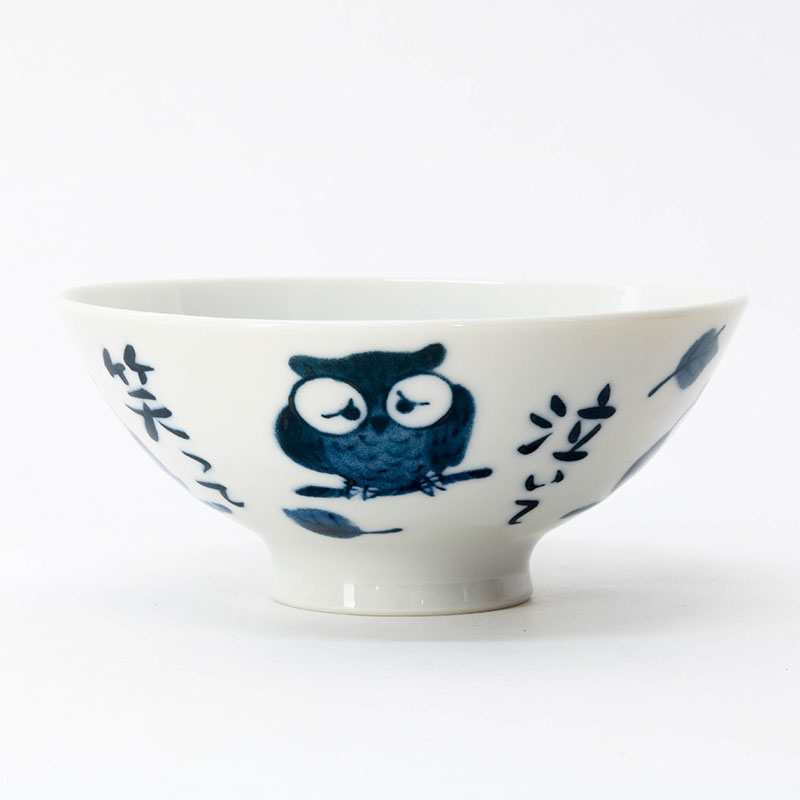 Chén sứ Nhật Bản 13cm hình Cú may mắn, dùng được lò vi sóng thương hiệu HORIKOSHI