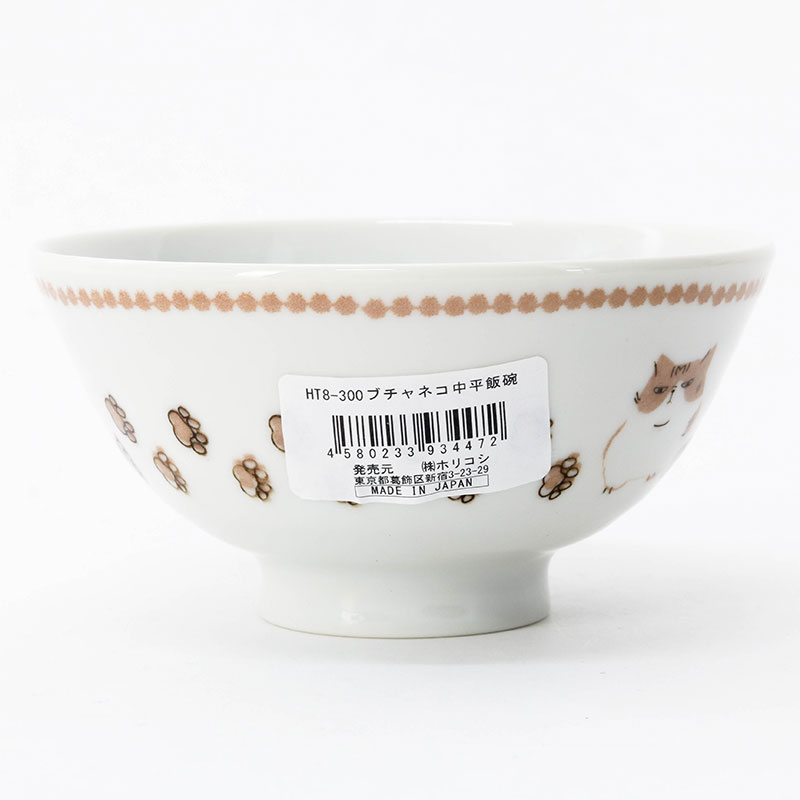 Chén bát sứ Nhật Bản, chén bát ăn cơm 11cm (Mèo vàng), dùng được lò vi sóng thương hiệu HORIKOSHI