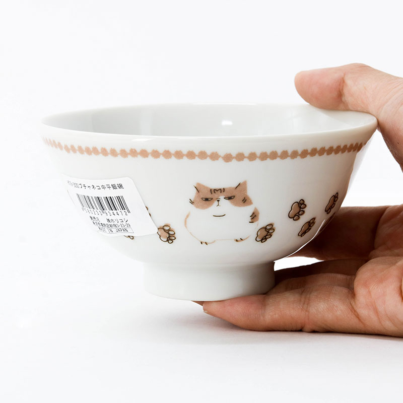 Chén bát sứ Nhật Bản, chén bát ăn cơm 11cm (Mèo vàng), dùng được lò vi sóng thương hiệu HORIKOSHI