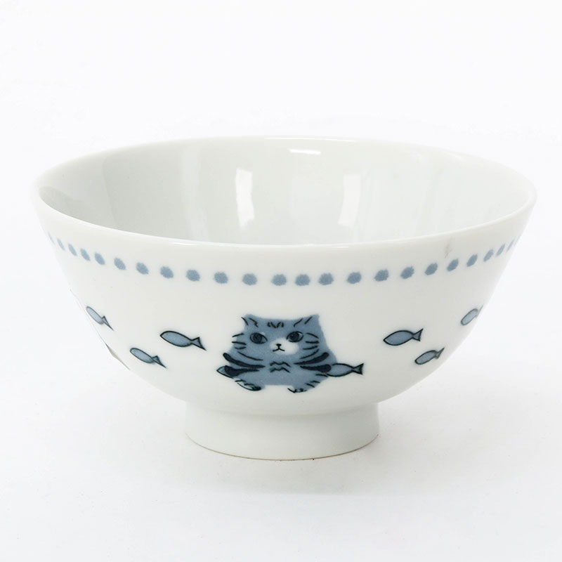 Chén bát sứ Nhật Bản, chén bát ăn cơm 11cm (Mèo xám), dùng được lò vi sóng