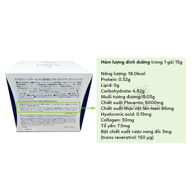 Nước uống Dr. Select Placenta Nhật Bản 300000 15gx30 gói thương hiệu 