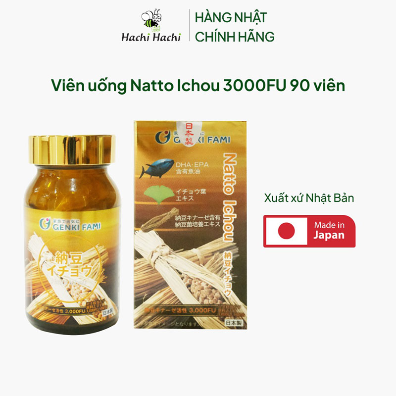 TPBVSK: Viên uống Natto Nhật Bản Ichou 3000FU 90 viên, Nattokinase giảm mỡ máu, nguy cơ tai biến thương hiệu 