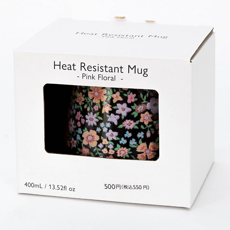 Ly thủy tinh chịu nhiệt có quai 400ml Hoa nhỏ, dùng được lò vi sóng. thương hiệu SHINANO