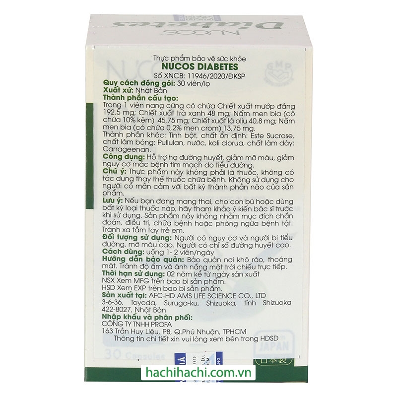 TPBVSK: Viên uống hỗ trợ hạ đường huyết Nucos Diabetes  30 viên thương hiệu NUCOS