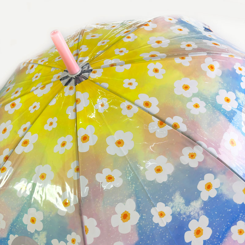 Cây dù trẻ em có cửa sổ hoa trong suốt 54cm, kèm tag ghi tên và lớp học thương hiệu 