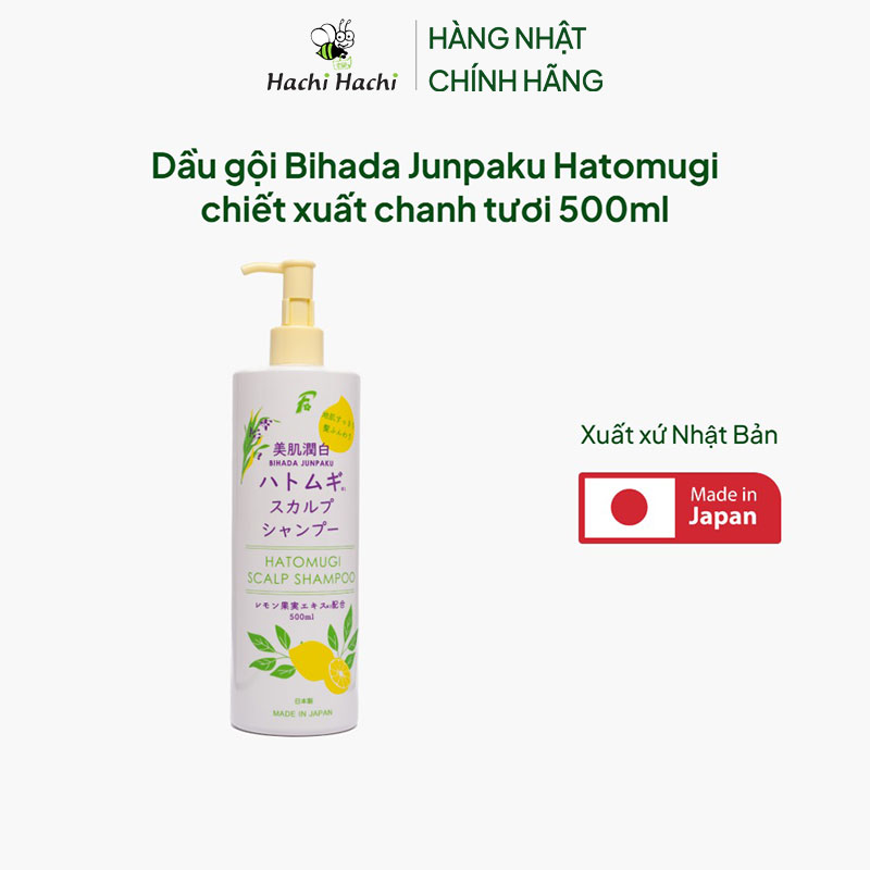 Dầu gội Nhật Bản Bihada Junpaku Hatomugi chiết xuất chanh tươi 500ml thương hiệu 