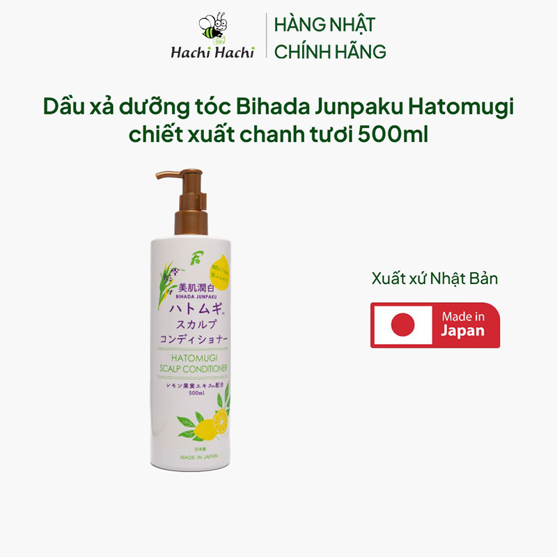 Dầu xả Nhật Bản dưỡng tóc Bihada Junpaku Hatomugi chiết xuất chanh tươi 500ml thương hiệu 