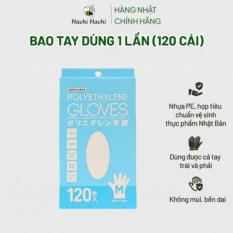 Bao tay dùng 1 lần 120 cái size M thương hiệu 