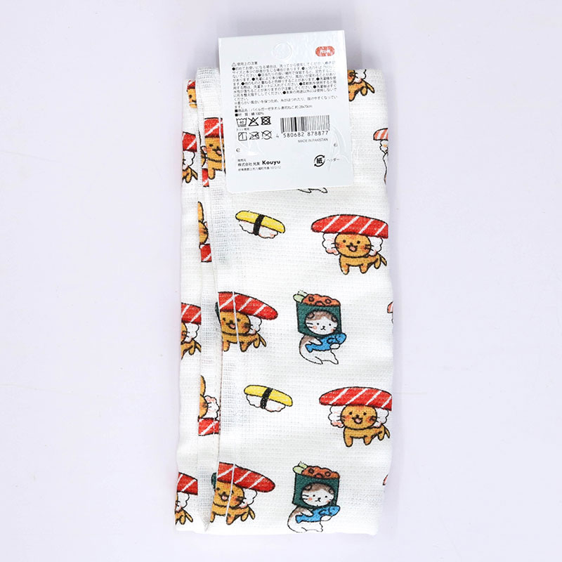 Khăn vải cotton mềm mại hình Sushi & mèo 28x70cm thương hiệu 