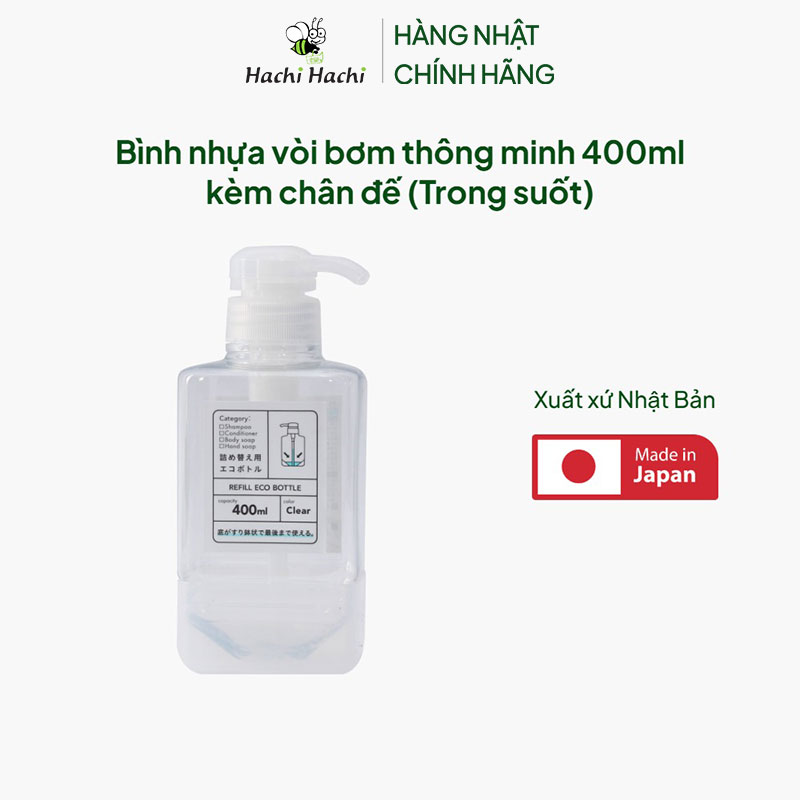 Bình nhựa vòi bơm thông minh 400ml kèm chân đế (Trong suốt) thương hiệu CREA