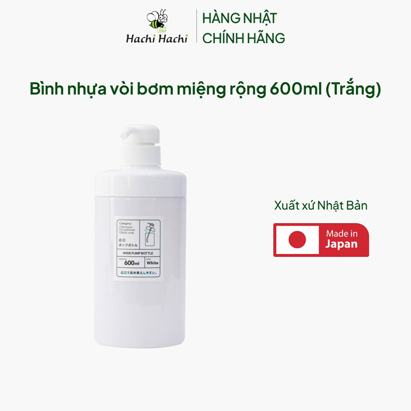 Bình nhựa vòi bơm miệng rộng 600ml (Trắng) thương hiệu CREA