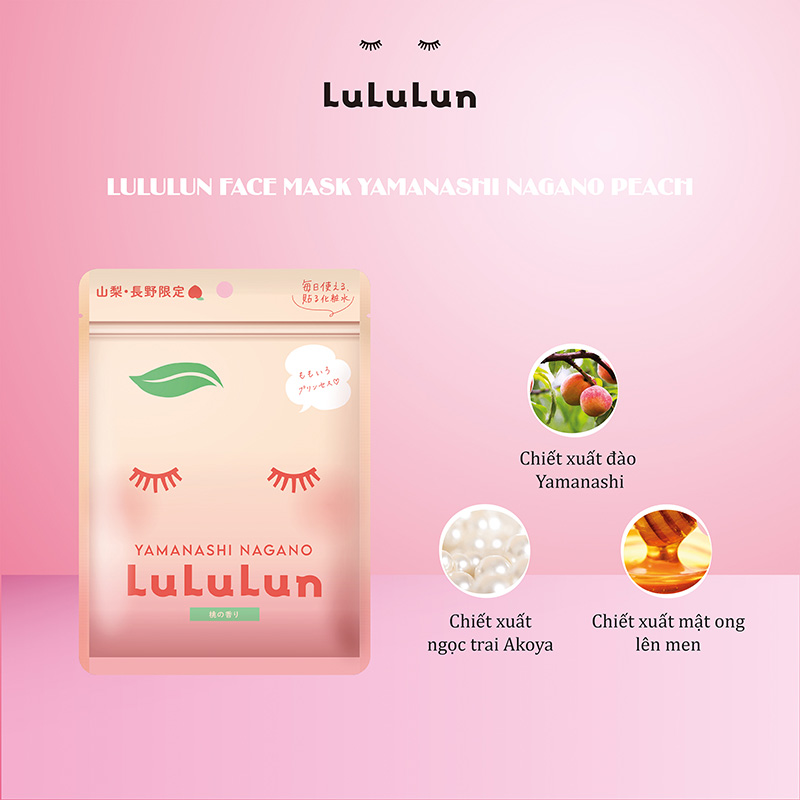 Mặt nạ dưỡng ẩm mịn màng Nhật Bản Lululun Face Mask Yamanashi Nagano Peach hương đào 7 miếng thương hiệu 