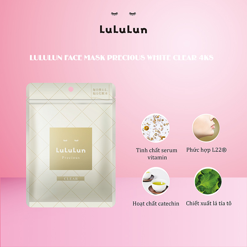 Mặt nạ dưỡng trắng Nhật Bản Lululun Face Mask Precious White Clear 4KS 7 miếng thương hiệu 