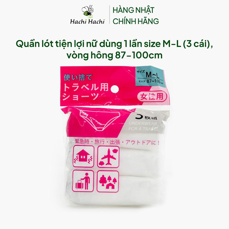 Quần lót tiện lợi nữ dùng 1 lần size M-L (3 cái), vòng hông 87-100cm thương hiệu 