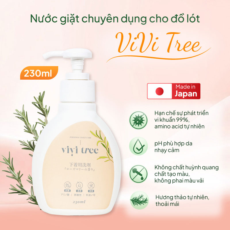 Nước giặt đồ lót dịu nhẹ Vivi Tree Rocket Nhật Bản 230ml Chống khuẩn khử mùi (Hương thảo ) thương hiệu ROCKET SOAP