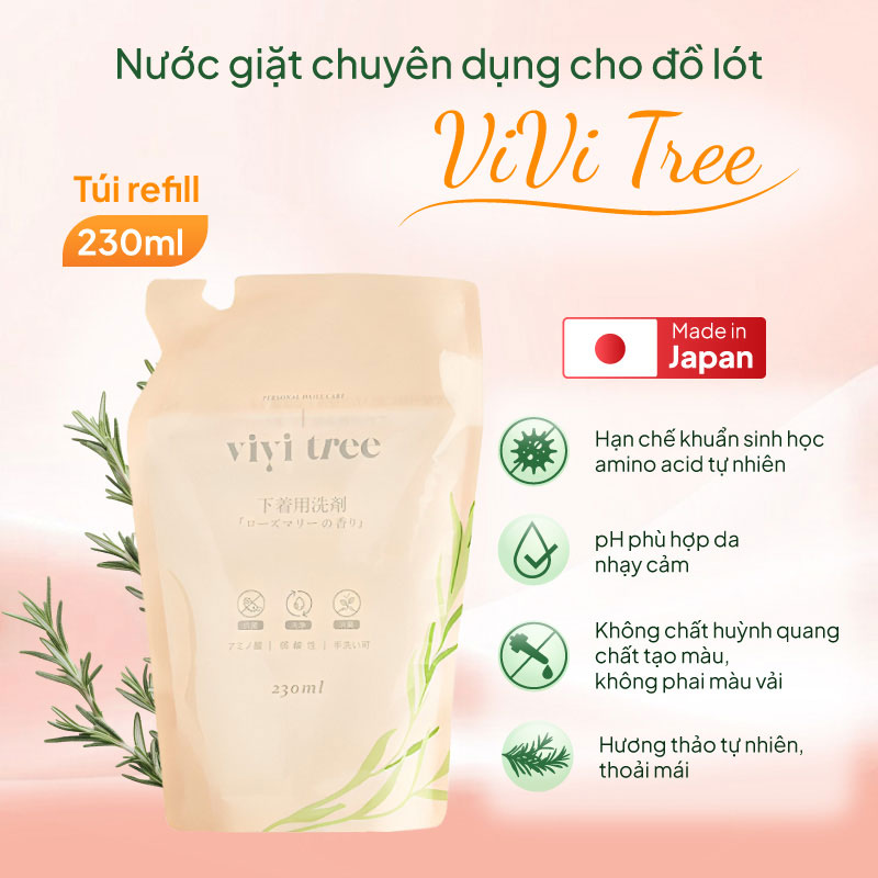 Nước giặt đồ lót Vivi Tree Rocket 230ml Chống khuẩn khử mùi (Hương thảo) - Túi refill thương hiệu ROCKET SOAP
